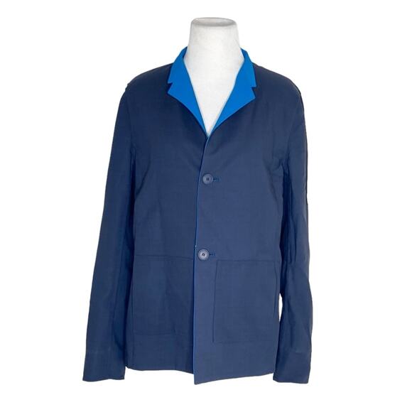 AKRIS Reversible Jacket Blazer Blue Green Cotton Mulberry Silk Size US 8 - Picture 2 of 5